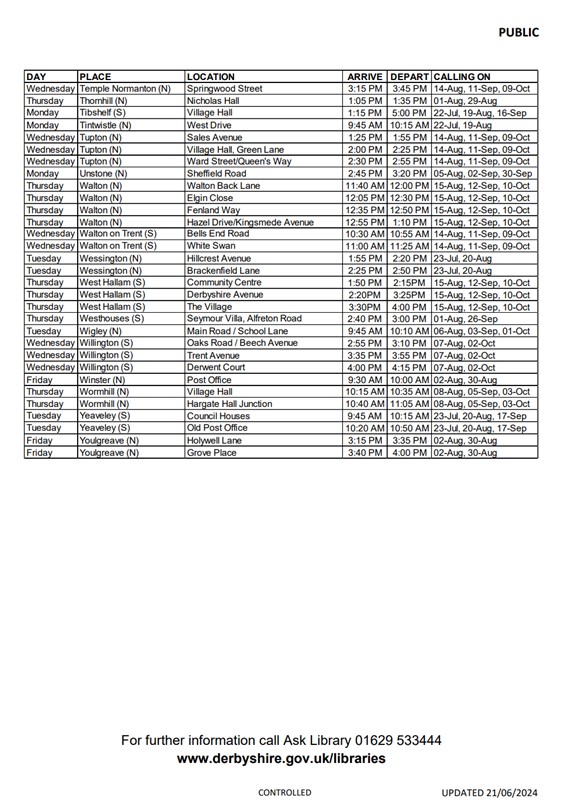 mobile library routes update july 27th to october 11th 2024