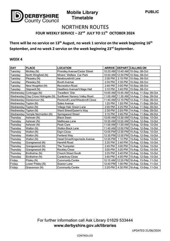 mobile library routes update july 27th to october 11th 2024