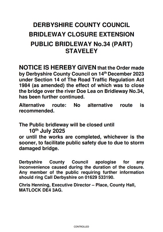 notice of bridleway closure BR 34