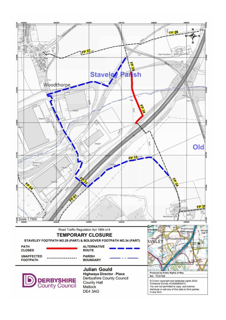 Map of the temporary footpath closed