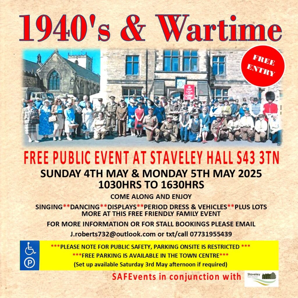 Free Public event 4th to 5th May 1030am until 4.30pm at Staveley Hall S43 3TN