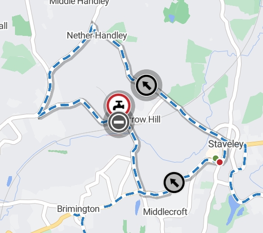 map showing the roadworks and diversion route via Staveley road